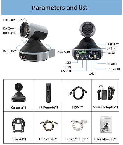 VIDEOCAST VC100 20X HD with SDI, HDMI, USB, and IP Output, Best PTZ Camera