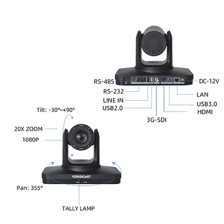 VIDEOCAST HD AI Auto Tracking 20X VC 110 HD PTZ Camera