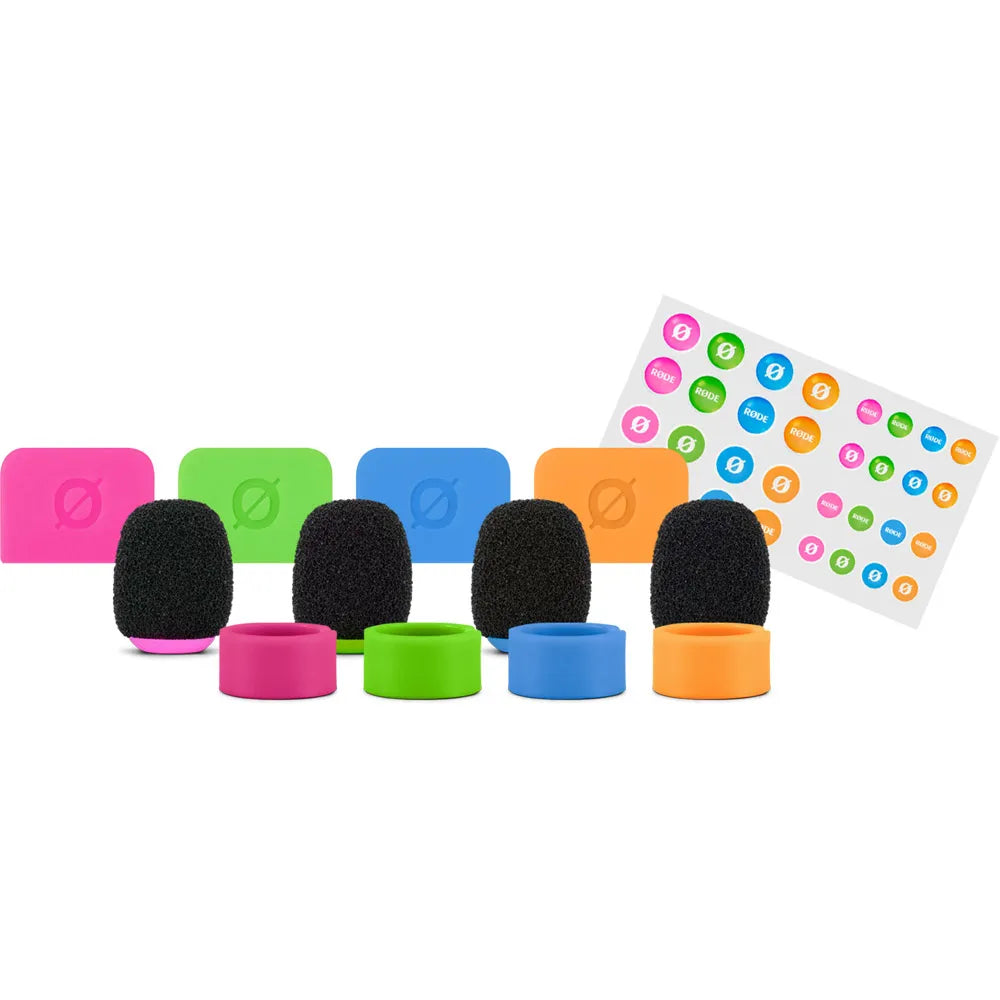RODE COLORS 2 Set of Color-Coded Windshields, Rings & Tags for Wireless GO & Lavaliers (Set of 4)