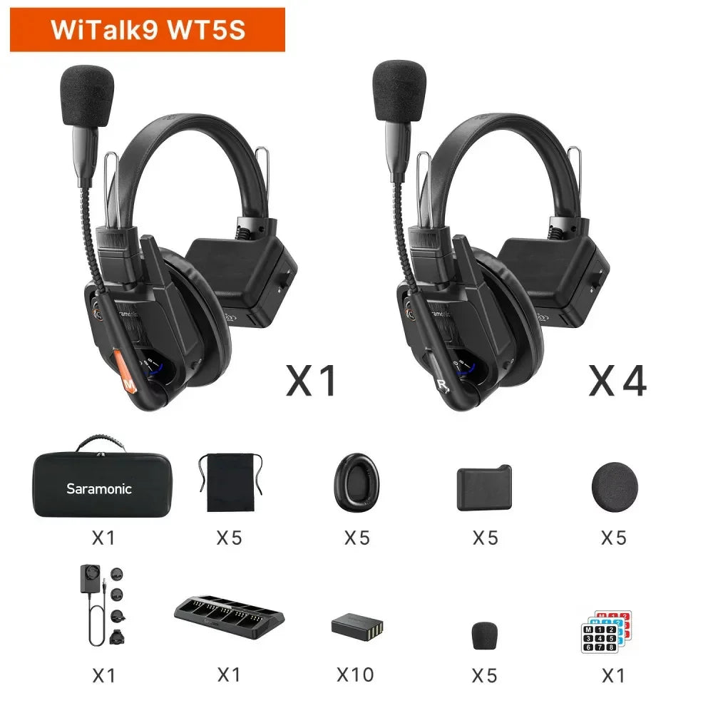 Saramonic WiTalk9-5S 5-Person Full-Duplex Wireless Intercom System with Single-Ear Headsets