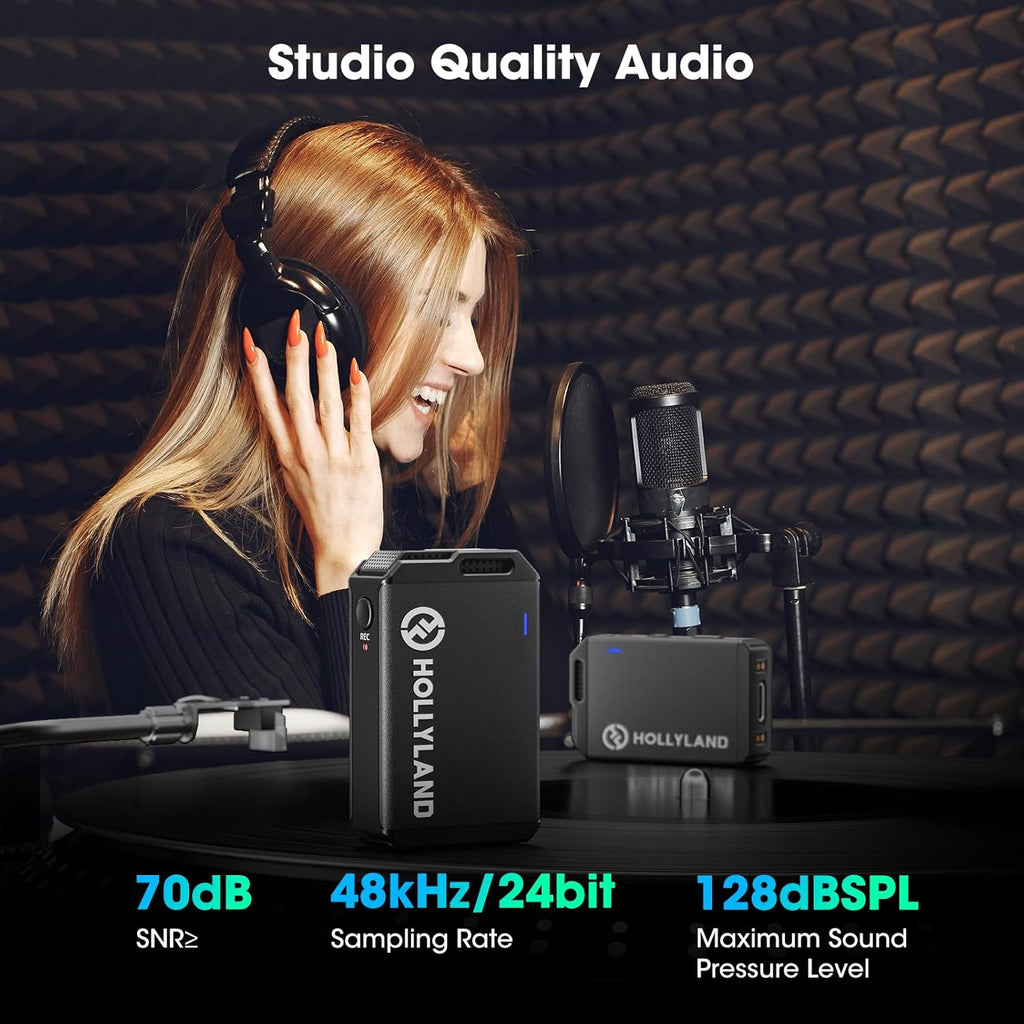 Hollyland Lark MAX Wireless Microphone System with ENC Noise Canceling Studio Audio Quality Camera Mic with Up to 14H Backup Record 22H Duration 820 ft Range for Filmmaking Interviewing Podcasting